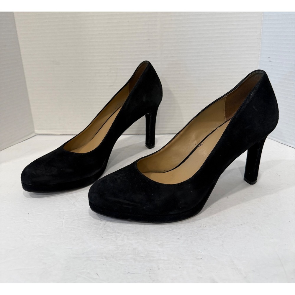 Naturalizer Teresa Black Leather Suede Block Heel Almond Toe Pump Shoes Sz 10